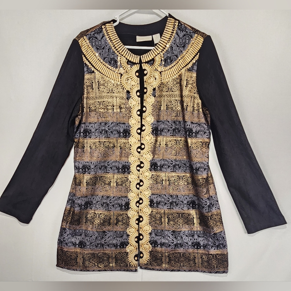 Chico's Women's Black and Gold Long Sleeve‎ Top Size M(1)
